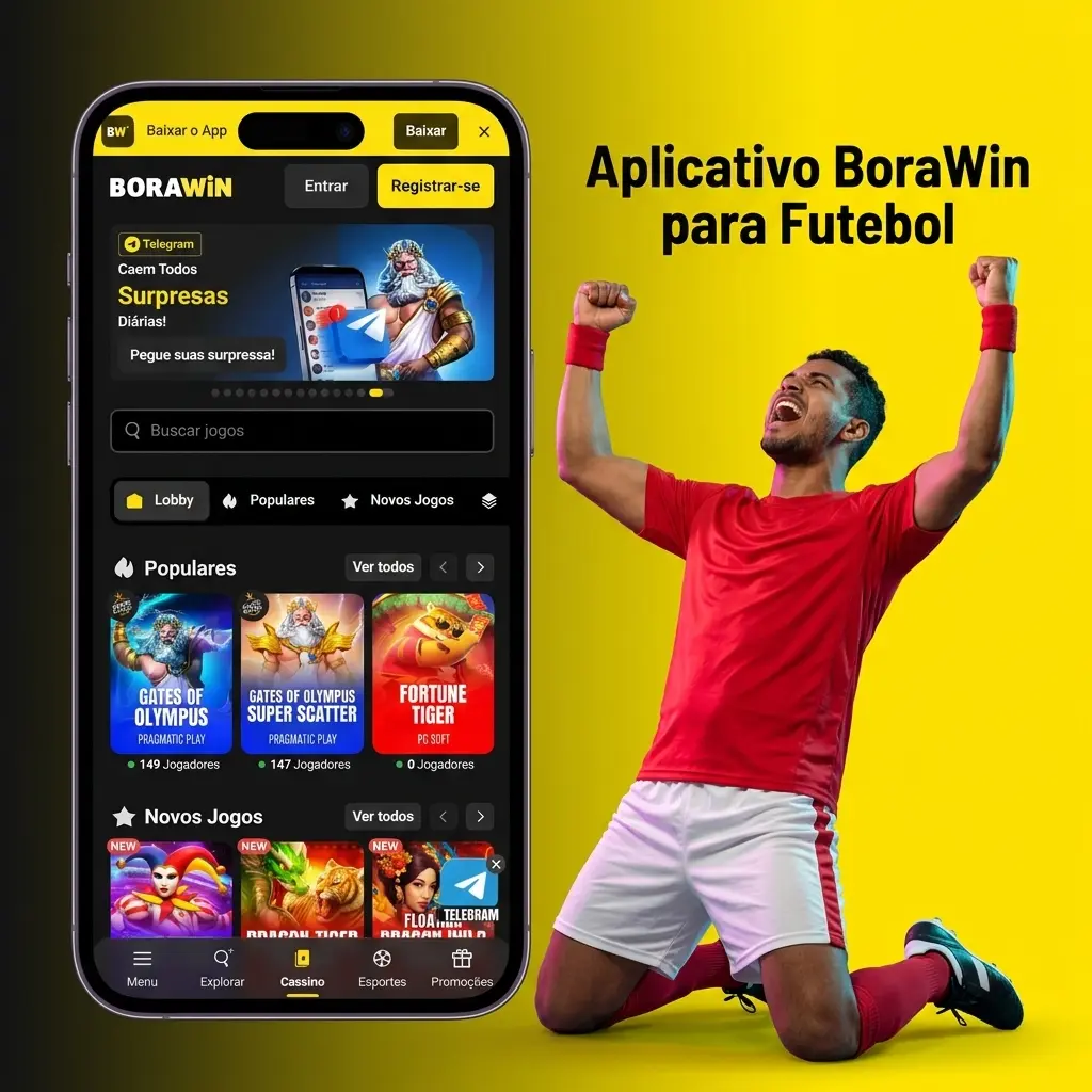 Aplicativo BoraWin para apostas em futebol disponível para Android e iOS em smartphones e tablets