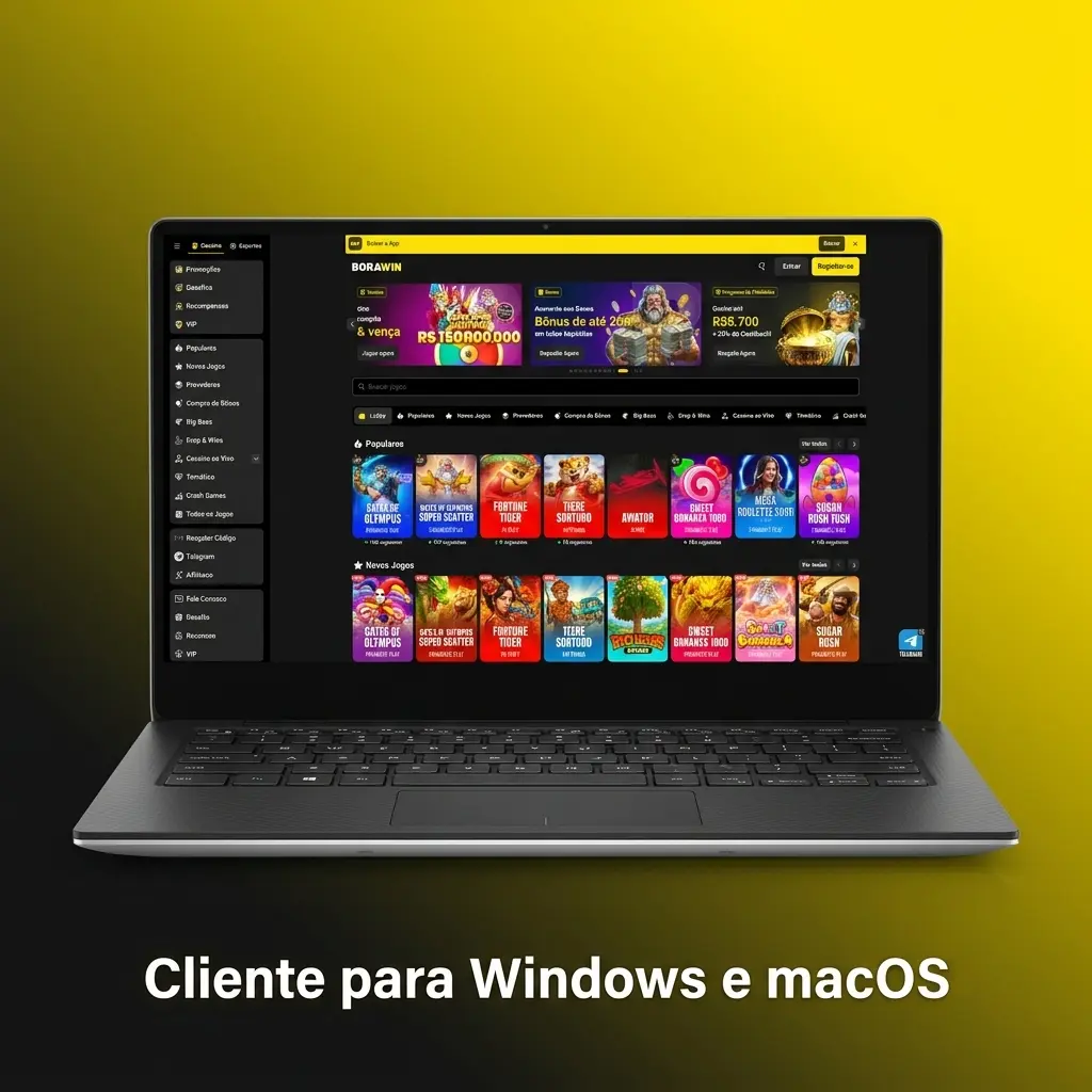 Interface do site BoraWin funcionando no navegador em computadores Windows e macOS sem necessidade de instalação