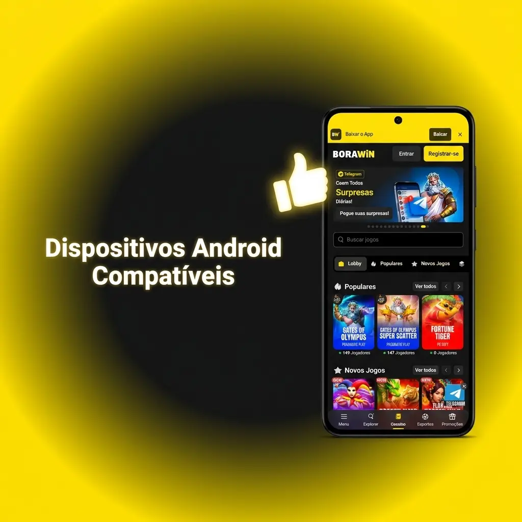 Lista de dispositivos Android compatíveis com o app BoraWin, incluindo Samsung, Motorola, Xiaomi e outros modelos