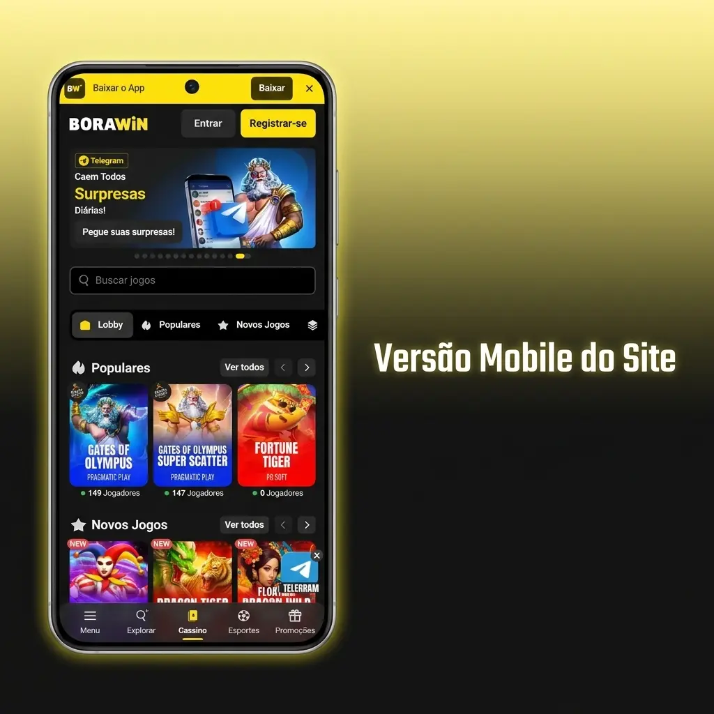 Versão mobile do site BoraWin no navegador do celular com apostas esportivas, cassino e slots acessíveis