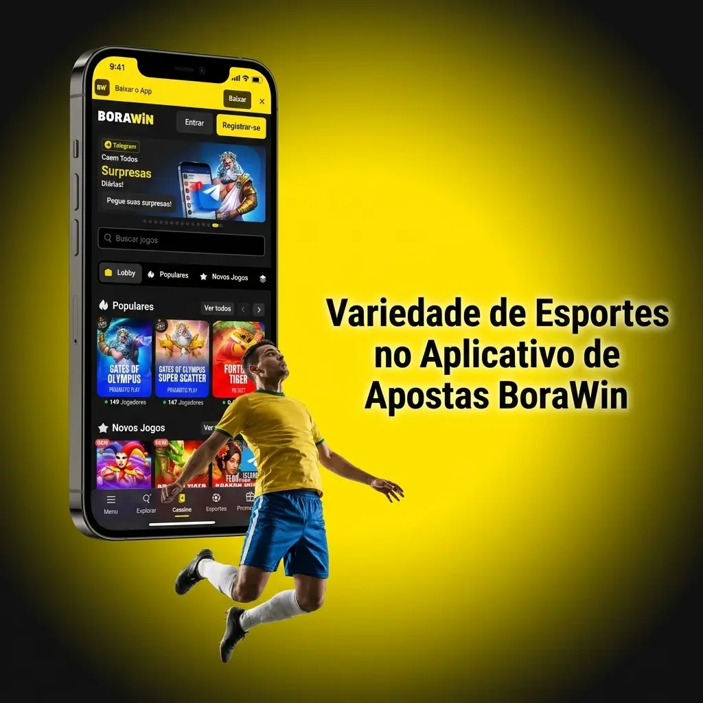 Variedade de esportes no app BoraWin: futebol, basquete, tênis, MMA, esports e mais modalidades disponíveis.